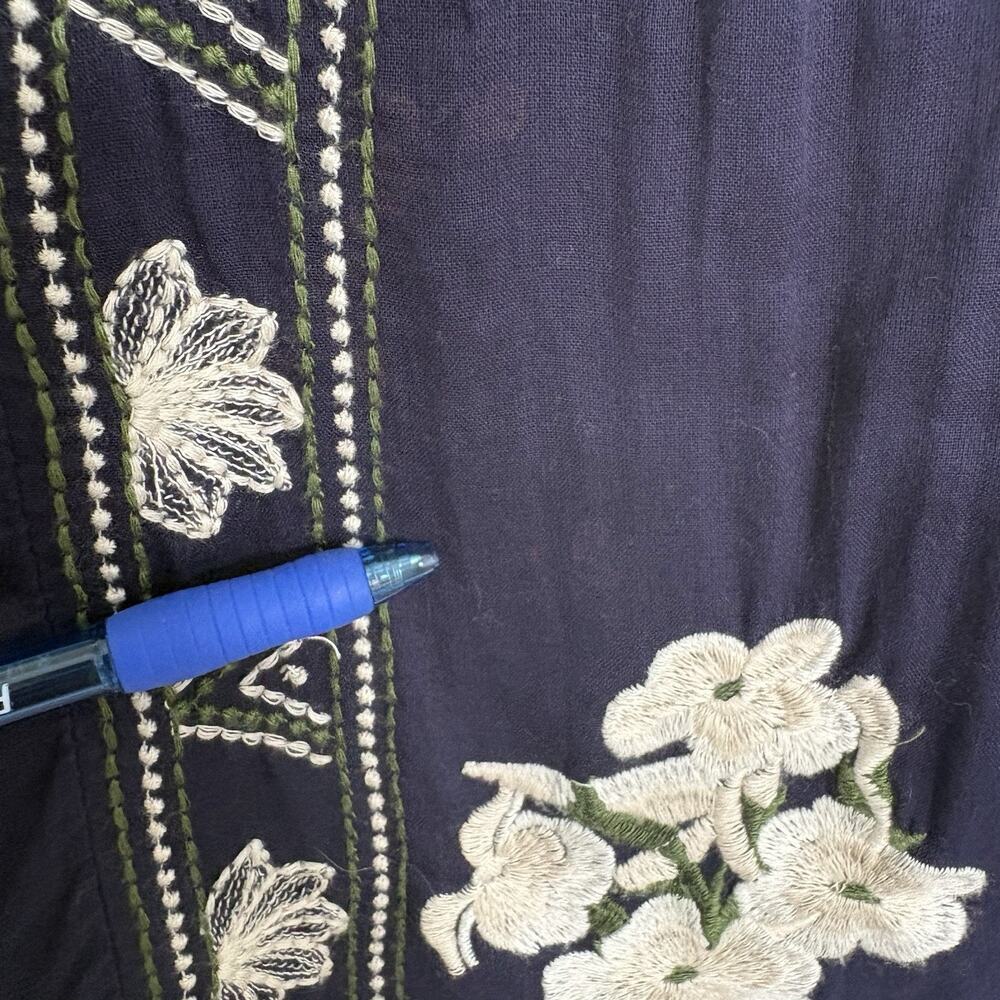 Anthropologie Maeve Rosa Embroidered Swing Shift Dress Navy Floral Cotton US 2 - Picture 6 of 16